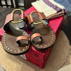 Tory Burch Brannan Studded Sandal in Connacht cream- gold accents